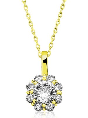 Serra Jewels Gümüş Gold Çiçek Kolye