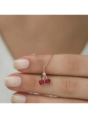 Serra Jewels Gümüş Rose Kiraz Figürlü Meyve Kolye