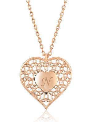 Serra Jewels ​Gümüş Rose Kişiye Özel Kalbin İçinde Kalp Bayan Kolye