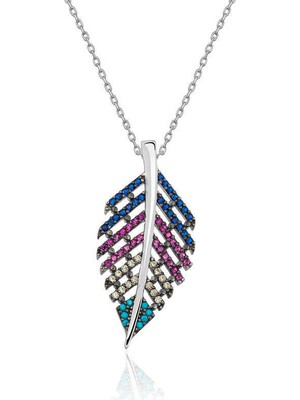 Serra Jewels Gümüş Mix Taşlı Yaprak Kolye