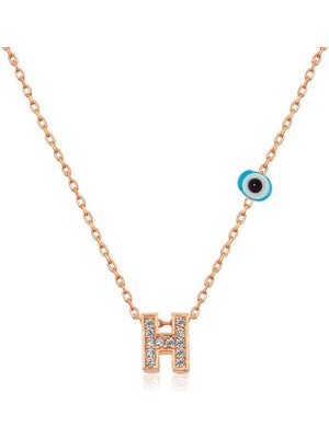 Serra Jewels Gümüş Rose 3 Boyutlu Nazarlı Harf Bayan Kolye