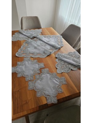 Zesa Home Keten Gardenya Üzerine Ağar Güpürlü Lüx Salon Takımı 5 Parça