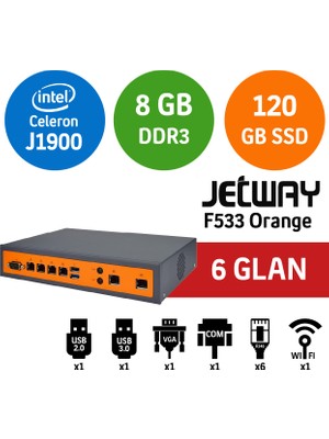 Jetway F533 Orange 8gb  6 x Intel Glan Firewall Pc