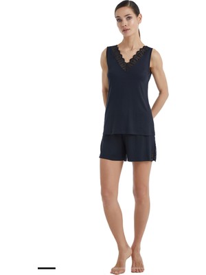Blackspade BLACKSPADE-51303-KADIN Dantelli V Yaka Şortlu Pijama Takımı-Siyah