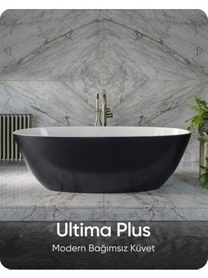 Bathson Ultima Plus Siyah-Beyaz Bağımsız Küvet 180X77X60 cm