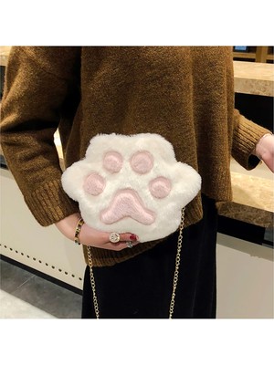 Qiuming Shop H Sevimli Kedi Paw Omuz Kadın Sonbahar Kış Tatlı Kız Peluş Crossbody Zincir Messenger Çanta (Yurt Dışından)