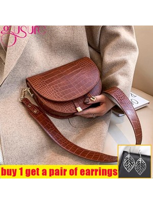 Qiuming Shop Timsah Desen Crossbody Kadın Yarım Yuvarlak Messenger Pu Deri Omuz Çanta (Yurt Dışından)