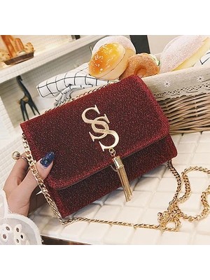 Qiuming Shop Küçük Pullu Flap Crossbody Püskül Zincir Kadın Parti Messenger Bolso Mujer Çanta (Yurt Dışından)