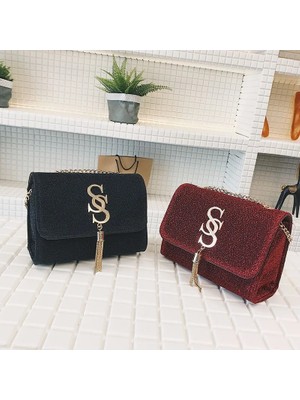 Qiuming Shop Küçük Pullu Flap Crossbody Püskül Zincir Kadın Parti Messenger Bolso Mujer Çanta (Yurt Dışından)