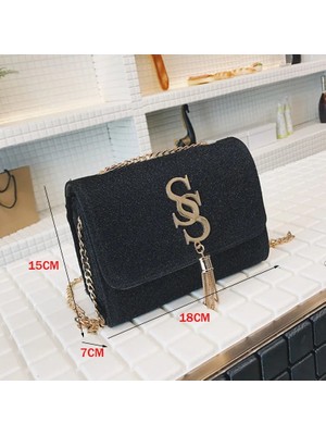 Qiuming Shop Küçük Pullu Flap Crossbody Püskül Zincir Kadın Parti Messenger Bolso Mujer Çanta (Yurt Dışından)