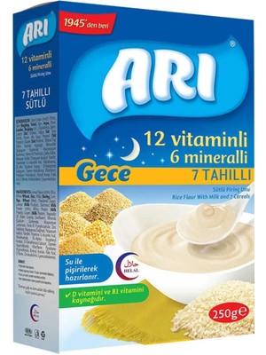 Arı Mama Arı Gece 7 Tahıllı 12 Vitamin  Kaşık Maması 250 gr 6 Ay ve Üzeri İçin Lifli Besinler İçerir