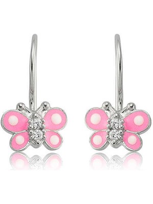 Serra Jewels Gümüş Sallantılı Pembe Kelebek Çocuk Küpesi