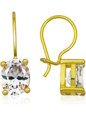 Serra Jewels ​Gümüş Gold Sallantılı Oval Damla Küpe