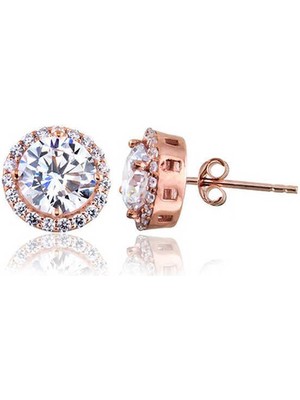 Serra Jewels Gümüş Rose Oval Montür Pırlanta Modeli Küpe