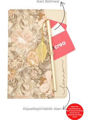 Giftcrea Kişiye Özel Çiçek Desenli Defter ve Tüy Kalem Seti Lazer Isim Kazıma Günlük Kartlıklı Defter