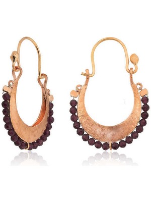 Serra Jewels Gümüş Bordo Taşlı Bohem Küpe