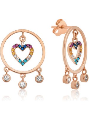 Serra Jewels Gümüş Kalpli Halka Bayan Küpe