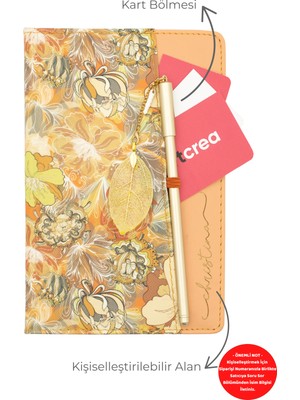 Giftcrea Kişiye Özel Çiçek Desenli Defter ve Tüy Kalem Seti Lazer Isim Kazıma Günlük Kartlıklı Defter