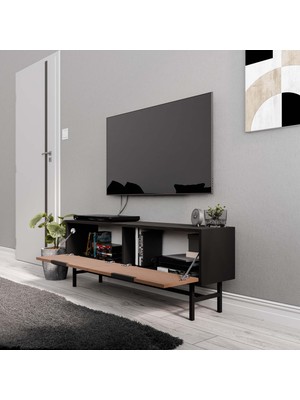 Mezza 4010 Blanco 138 cm (Metal Ayaklı) Tv Ünitesi Siyah Kaplan