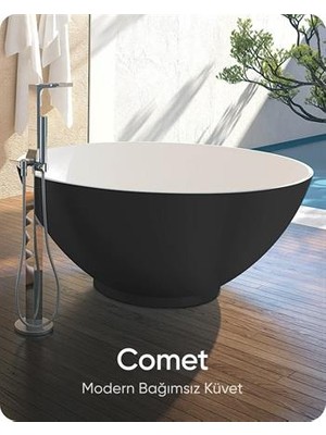 Bathson Comet Siyah-Beyaz Bağımsız Küvet Q146X61 cm