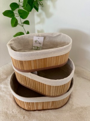 Home Naturel 3'lü Set Oval Bambu Düzenleyici Organizer Sepet