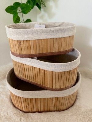 Home Naturel 3'lü Set Oval Bambu Düzenleyici Organizer Sepet