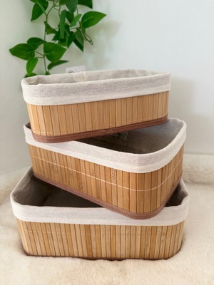 Home Naturel 3'lü Set Bambu Düzenleyici Organizer Sepet