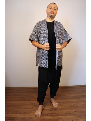 Lapiz Unisex Siyah-Beyaz Desenli Kısa Kimono Ceket