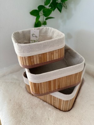 Home Naturel 3'lü Set Bambu Kare Düzenleyici Organizer Sepet