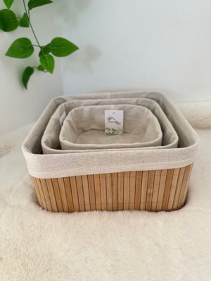 Home Naturel 3'lü Set Bambu Kare Düzenleyici Organizer Sepet