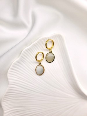 Evorya Kadın Paslanmaz Çelik Sedef Taşlı Oval Sallantılı Küpe