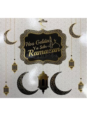 Masho Trend Gold-Siyah Hoşgeldin Ya Şehri Ramazan Tavan Süs - Hoşgeldin Ramazan Banner Ramazan Sarkıt Banner