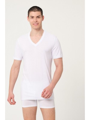Fsm1453 Erkek Bambu Pamuk V-Yaka Kısa Kollu Atlet 6'lı - 441
