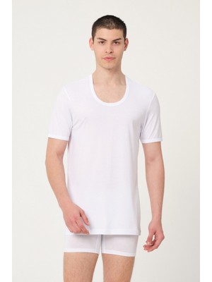 Fsm1453 Erkek Bambu Pamuklu Süprem Penye Yuvarlak Yaka Comfort Fit Kısa Kollu Beyaz Atlet 6'lı - 437