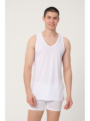 FSM1453 Erkek Pamuklu Modal Süprem Penye Comfort Fit Ince Beyaz Atlet 6'lı - 461