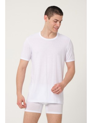 Fsm1453 Erkek Pamuklu Modal Süprem Penye Comfort Fit Kısa Kollu Beyaz Atlet -466-(427)