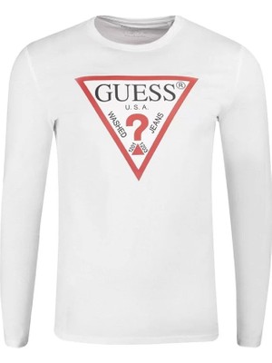 Guess Erkek  Logolu Beyaz T-Shirt