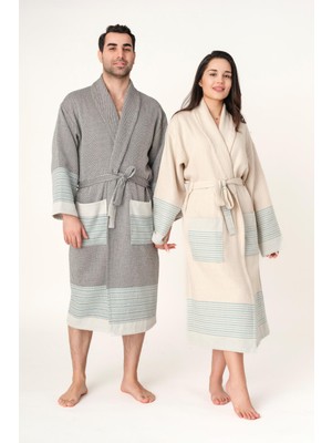 Lajel Woven 2'li Takım %100 Pamuk Siyah - Krem Bornoz