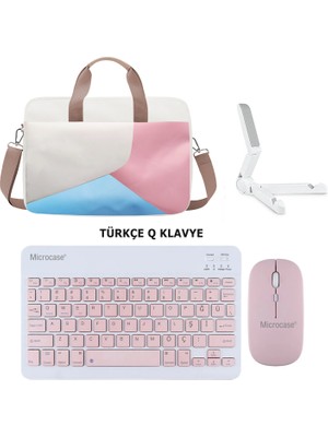 Microcase Apple iPad 8. Nesil 10.2 Tablet Için Tablet Çanta + Bluetooth Klavye + Mouse + Tablet Standı Pembe- AL4233