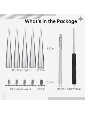 Silhouette 40'lı Giyim Işaretçisi Seti, Çeşitli Boyutlarda Punk Perçinli Konik Uçlar Çiviler Perçinler, Dıy Gümüş Metal Uçlar El Sanatları (Yurt Dışından)