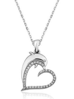 Aya Diamond Gümüş Kalpli Yunus Balığı Bayan Kolye