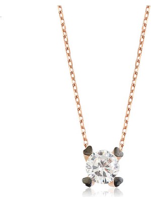 Aya Diamond Gümüş Kalpli Tek Taş Bayan Kolye