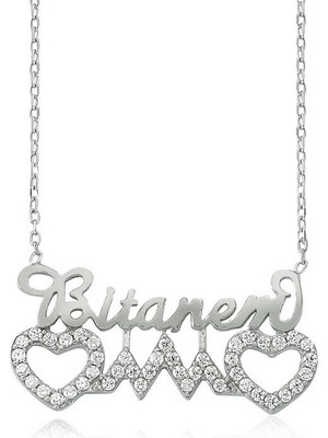 Aya Diamond Gümüş Bitanem Yazılı Kalp Bayan Kolye