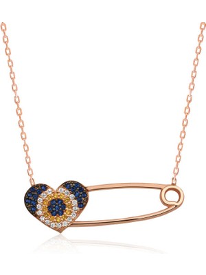 Aya Diamond Gümüş Kalpli Çengel Iğne Bayan Kolye