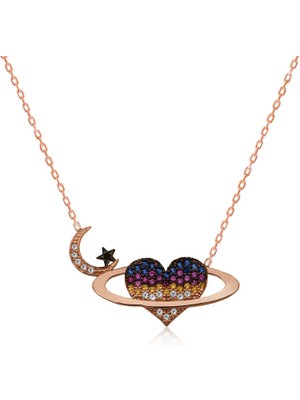 Aya Diamond Gümüş Kalpli Gezegen Bayan Kolye