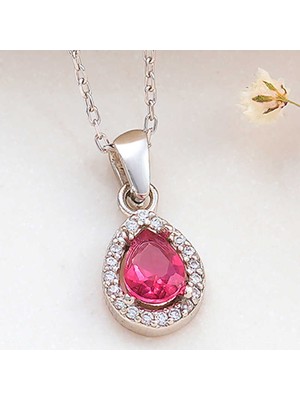 Aya Diamond Gümüş Pembe Damla Zirkon Taşlı Kadın Kolye