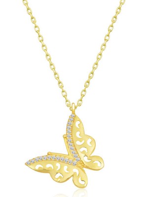 Aya Diamond Gümüş Gold Kelebek Bayan Kolye