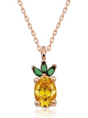 Aya Diamond ​gümüş Rose Ananas Figür Meyve Kolye