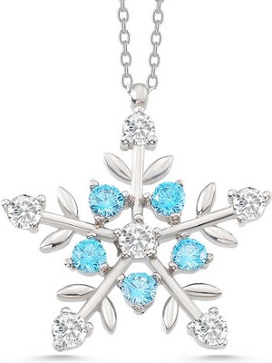 Aya Diamond Gümüş Aquamarine Taşlı Kar Tanesi Kadın Kolye