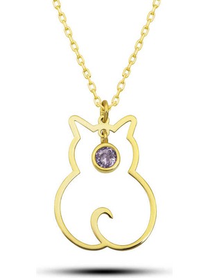 Aya Diamond Gümüş Haziran Ayı Doğum Taşı Kedi Kadın Kolye